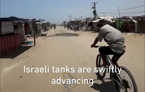 Thumbnail preview image for the video titled: Israeli tanks opened fire on civilians and journalists attempting to flee al-Mawasi in southern Gaza