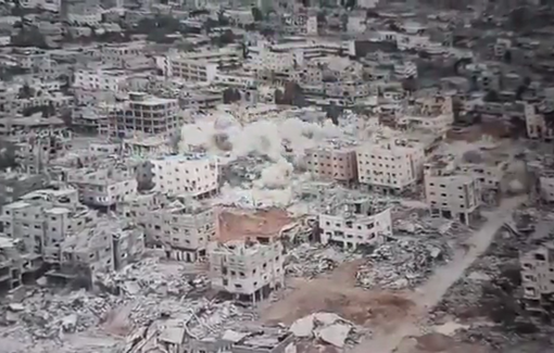 Thumbnail preview image for the video titled: IDF footage of large scale detonation of a neighborhood in Rafah