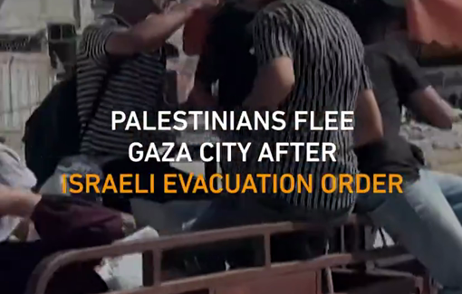 Thumbnail preview image for the video titled: Palestinians leave Gaza City to the south after Israel issued forced displacement orders