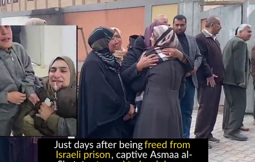 Thumbnail preview image for the video titled: Freed Palestinian captive Asmaa al-Shatat returned to her job as a teacher in a destroyed school in Deir Al Balah