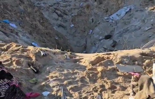 Thumbnail preview image for the video titled: Bardawil family tent replaced by a crater from an Israeli airstrike