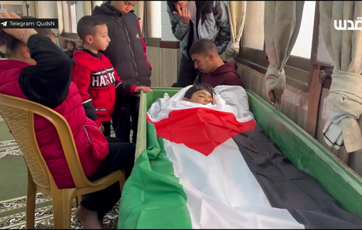 Thumbnail preview image for the video titled: Funeral of the child Saddam Rajab 11 y/o executed by an Israeli sniper in Kafr al-Labad
