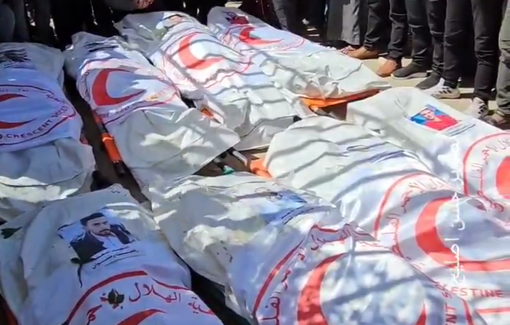 Thumbnail preview image for the video titled: Funeral prayer for Red Crescent crew executed by Israel in Rafah