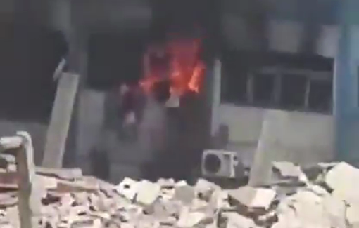 Thumbnail preview image for the video titled: UNRWA clinic on fire following a direct Israeli airstrike