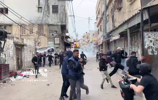 Thumbnail preview image for the video titled: Israeli forces fire tear gas canisters at journalists and Palestinians in Balata RC