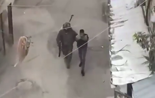 Thumbnail preview image for the video titled: Israeli forces conducting mass arrests of Palestinian youths during their raid on Balata RC