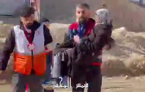 Thumbnail preview image for the video titled: Ambulance crews transport an elderly Palestinian woman from Nour Shams before Israeli massive destruction