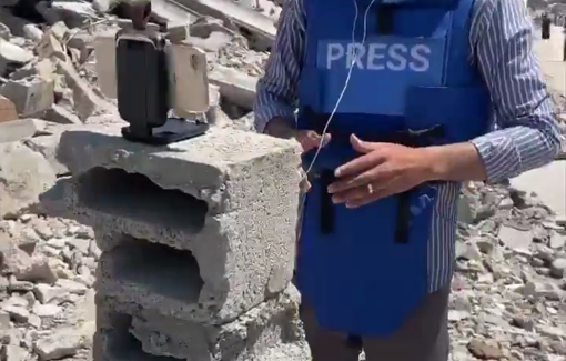 Thumbnail preview image for the video titled: Here’s a glimpse of journalist Moath Al-Kahlout, reporting from northern Gaza