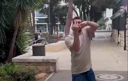 Thumbnail preview image for the video titled: "An Israeli soldier in plain clothes bragged in Haifa: 'I killed 7 people, there is no genocide.'"