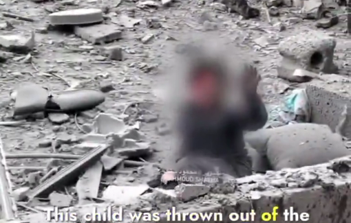 Thumbnail preview image for the video titled: Child blasted out and another blown in half in an Israeli airstrike