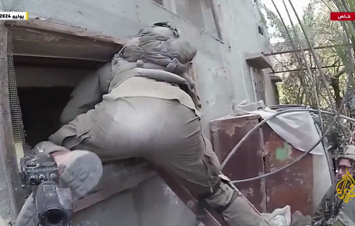 Thumbnail preview image for the video titled: Israeli soldiers invading and vandalizing homes, usiing Plaestinians as human shield and abusing them