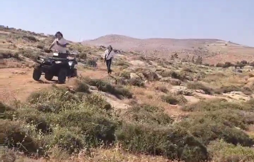 Thumbnail preview image for the video titled: Armed Israeli teenagers from nearby outposts invaded Palestinian property in Al-Mughayyir using an ATV