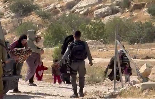Thumbnail preview image for the video titled: Israeli soldiers forcibly evicted families from their homes in Khalet al-Dabaa in Masafer Yatta