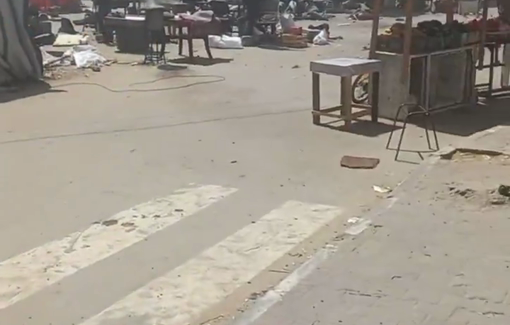 Thumbnail preview image for the video titled: Horrible massacre scene at busy street after Israeli strike killed over 30 people