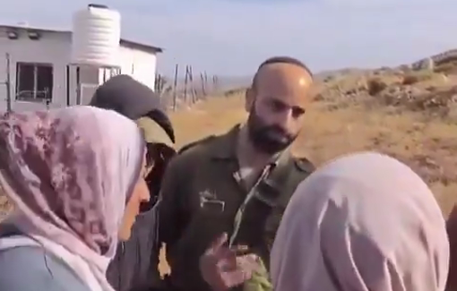 Thumbnail preview image for the video titled: Illegal Settlers push Palestinian mothers and threaten to seize their homes