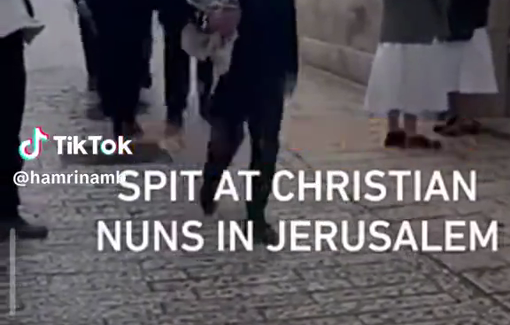Thumbnail preview image for the video titled: Israeli Jews spitting on Christians in Jerusalem
