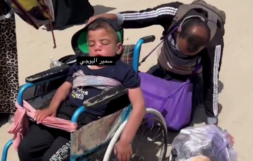 Thumbnail preview image for the video titled: A young boy sat helpless when his uncle collapsed pushing him during forced displacement