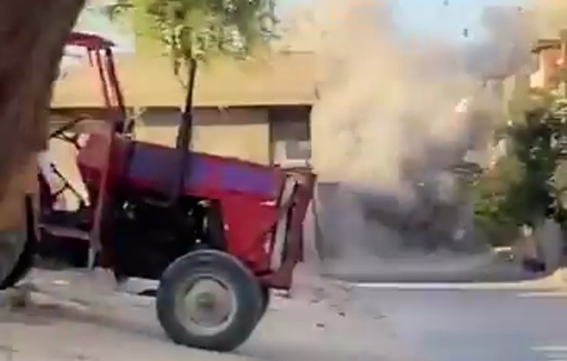 Thumbnail preview image for the video titled: The moment Baraka's house was bombed in Abasan al-Jadida, east of Khan Yunis.