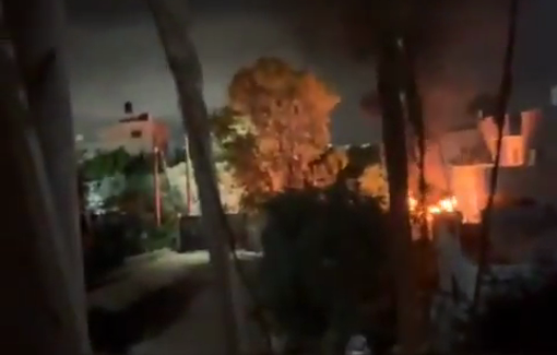 Thumbnail preview image for the video titled: During a pogrom in Burqin, Israeli settlers set vehicles on fire and shot with gunfires