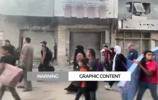 Thumbnail preview image for the video titled: Residents of Gaza City move south after Israel ordered more than a million people to leave within 24 hours