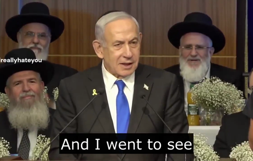 Thumbnail preview image for the video titled: Netanyahu promises Jewish students that they'll "go up to the Temple"