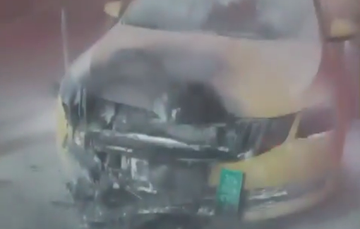 Thumbnail preview image for the video titled: Israeli forces burn a civilian vehicle during their storming of Sa'ir