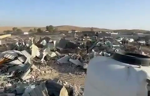 Thumbnail preview image for the video titled: Israeli athorities forces Bedouin families to demolish their homes in the village of Al-Sir in the Negev