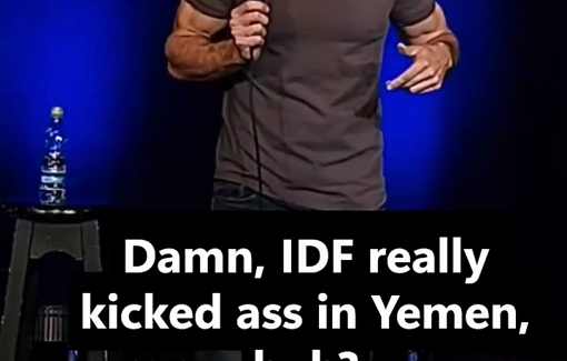 Thumbnail preview image for the video titled: Israeli crowd and comedian cheer bombing of Yemen airport which killed 4 civilians