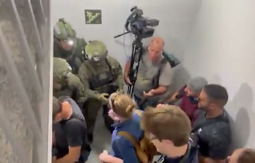 Thumbnail preview image for the video titled: Tel Aviv police’s emergency unit screening foreign journalist at Iranian missile strike site