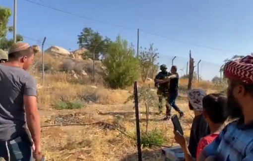 Thumbnail preview image for the video titled: Settlers invade Umm al-Kheir village and begin building fence