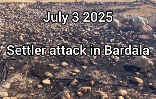 Thumbnail preview image for the video titled: Settlers attack the land of Palestinian farmer from Bardala