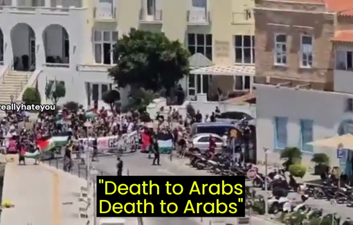 Thumbnail preview image for the video titled: Israeli tourists singing genocidal chants in Syros