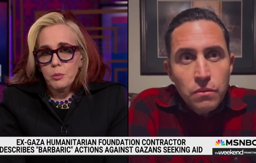 Thumbnail preview image for the video titled: Former GHF contractor Anthony Aguilar on why he is speaking out (via MSNBC, The Weekend Primetime)