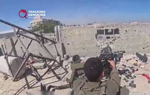Thumbnail preview image for the video titled: IDF soldier fires a dozen grenades from the rooftop of a building in Rafah