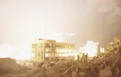 Thumbnail preview image for the video titled: Violent Israeli night bombardment near an UNRWA clinic in Gaza City