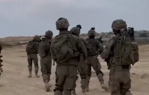 Thumbnail preview image for the video titled: IDF squad lines up and fires their rifles for fun