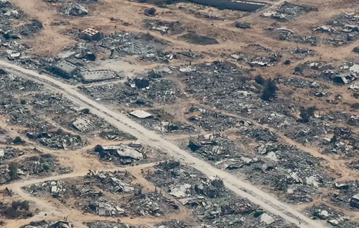 Thumbnail preview image for the video titled: Aerial view of Israel's mass destruction of northern Gaza