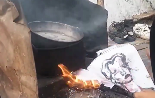 Thumbnail preview image for the video titled: Artist Marah Khalad burned her own painting for warmth after she couldn’t afford firewood.