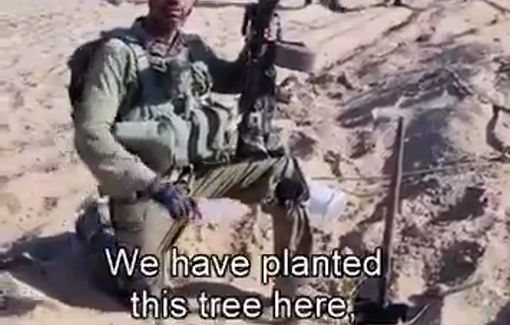 Thumbnail preview image for the video titled: IDF plants tree in Gaza dedicated to Jewish terrorist who burnt alive the Dawabsheh family in 2015