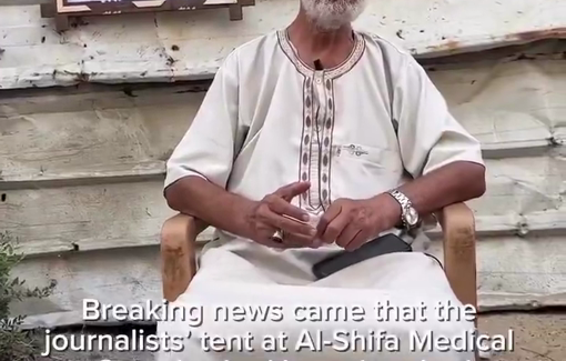 Thumbnail preview image for the video titled: Father of journalist Muhammad Al-Khalidi on Israel's the murder of his son along with other journalists