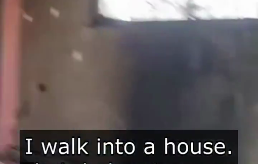 Thumbnail preview image for the video titled: Jewish soldier gives sermon of no mercy from the home of a forcibly displaced family in Gaza