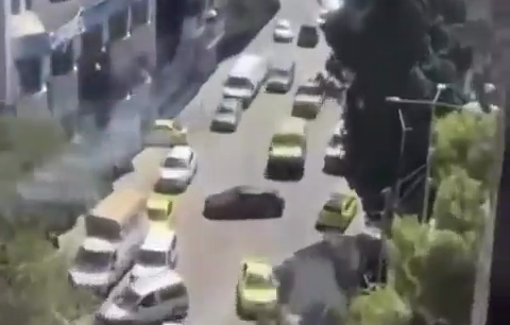 Thumbnail preview image for the video titled: Two Israeli military vehicles rammed into a Palestinian car in the city center of Ramallah