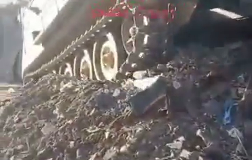 Thumbnail preview image for the video titled: Repurposed "suicide tank" found in Jabalia al-Nazla