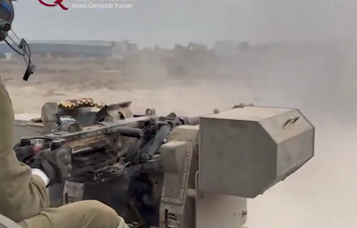 Thumbnail preview image for the video titled: Spraying with tank-mounted machine gun for social media