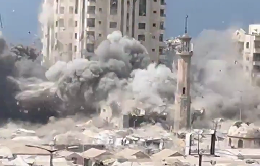 Thumbnail preview image for the video titled: Israel destroys the Mushtaha residential tower in Gaza City