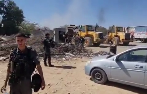 Thumbnail preview image for the video titled: Israeli bulldozers demolish Palestinian residents’ homes in the village of Al-Sir in the Al-Naqab