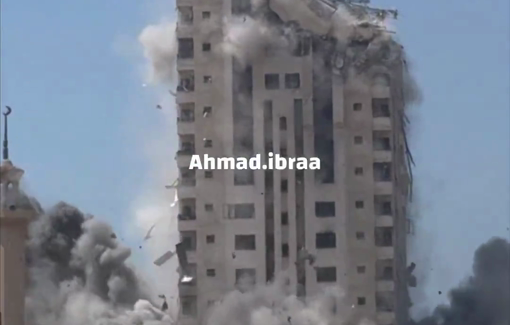 Thumbnail preview image for the video titled: Second Israeli airstrike brings down the Mushtaha residential tower