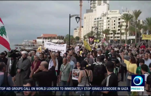 Thumbnail preview image for the video titled: March to mark anniversary of Israel attack: "It was not a black miror episode, it was blood, and our red blood"
