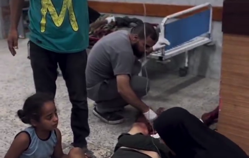 Thumbnail preview image for the video titled: Several children injured in Israeli strike on tents at Palestine Stadium