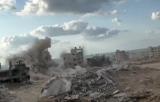 Thumbnail preview image for the video titled: IDF soldiers rejoice in blowing up Gaza
